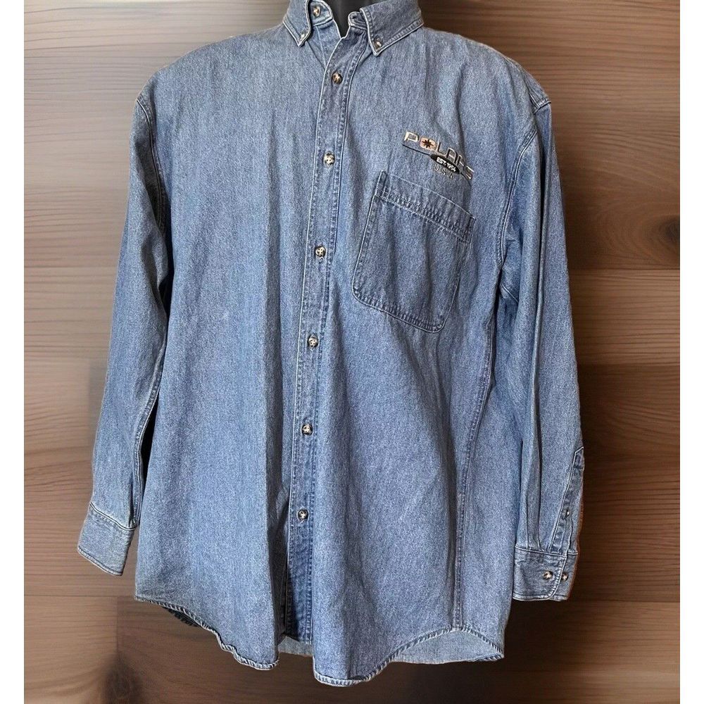 Polaris‎ USA Est 1954 Denim Button Down Shirt Mens Medium Blue Long Sleeve WEK